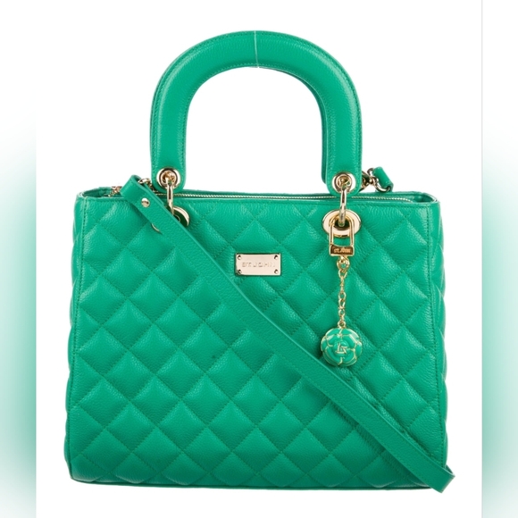 St. John Kelly quilted  Green Leather Sachel's handbag Preppy - Picture 3 of 16